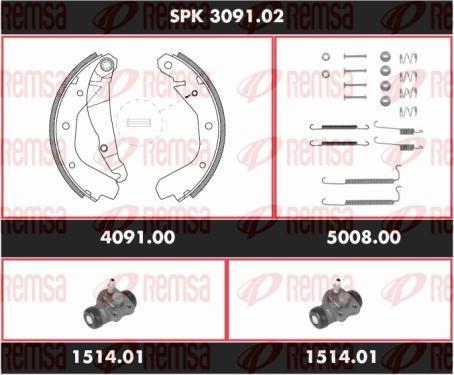 Remsa SPK 3091.02 - Комплект тормозных колодок, барабанные autospares.lv