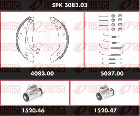 Remsa SPK 3083.03 - Комплект тормозных колодок, барабанные autospares.lv