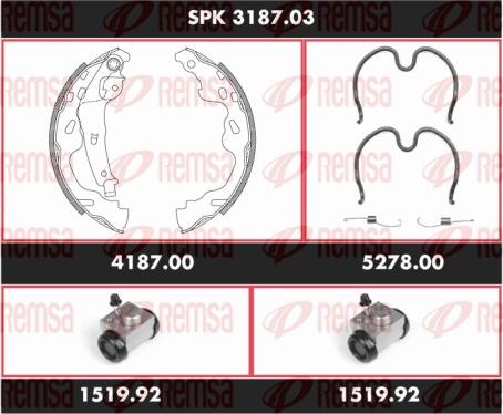 Remsa SPK 3187.03 - Комплект тормозных колодок, барабанные autospares.lv