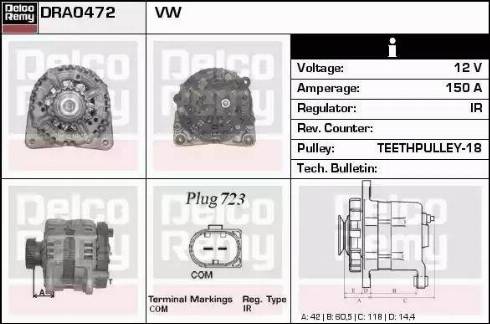 Remy DRA0472 - Генератор autospares.lv