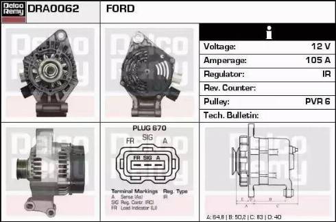 Remy DRA0062 - Генератор autospares.lv