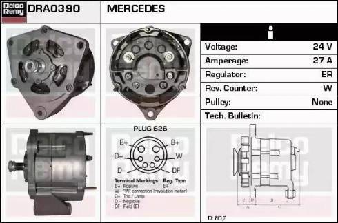 Remy DRA0390 - Генератор autospares.lv