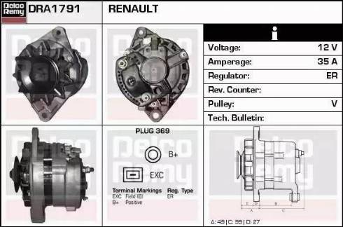 Remy DRA1791 - Генератор autospares.lv