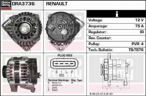 Remy DRA3736 - Генератор autospares.lv