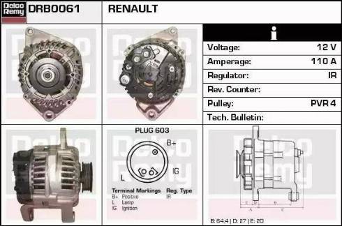 Remy DRB0061 - Генератор autospares.lv