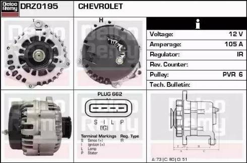 Remy DRZ0195 - Генератор autospares.lv