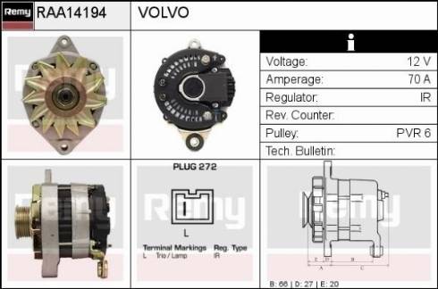 Remy RAA14194 - Генератор autospares.lv