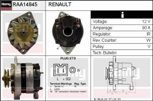 Remy RAA14845 - Генератор autospares.lv