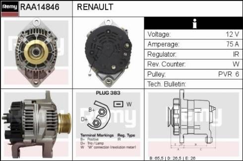 Remy RAA14846 - Генератор autospares.lv