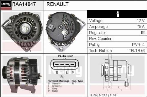 Remy RAA14847 - Генератор autospares.lv