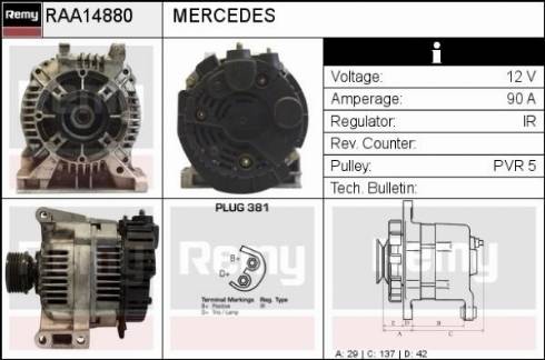 Remy RAA14880 - Генератор autospares.lv