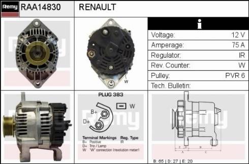 Remy RAA14830 - Генератор autospares.lv