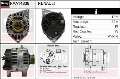 Remy RAA14838 - Генератор autospares.lv