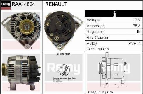 Remy RAA14824 - Генератор autospares.lv