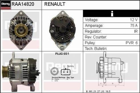 Remy RAA14820 - Генератор autospares.lv