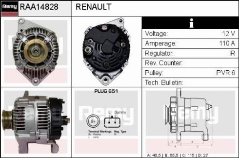 Remy RAA14828 - Генератор autospares.lv