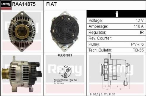 Remy RAA14875 - Генератор autospares.lv