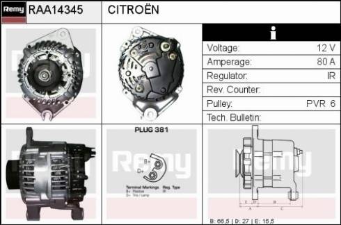 Remy RAA14345 - Генератор autospares.lv