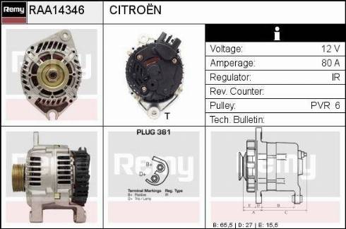 Remy RAA14346 - Генератор autospares.lv