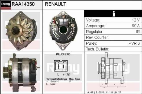 Remy RAA14350 - Генератор autospares.lv