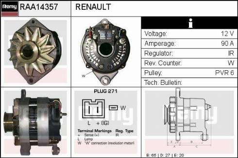 Remy RAA14357 - Генератор autospares.lv