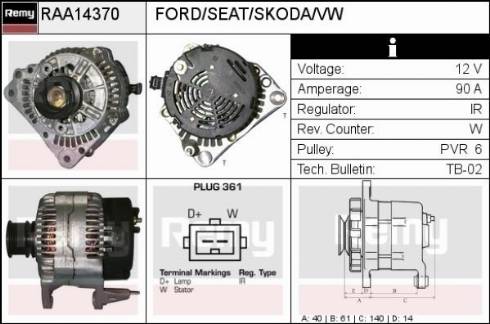 Remy RAA14370 - Генератор autospares.lv