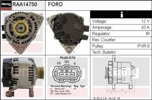 Remy RAA14750 - Генератор autospares.lv