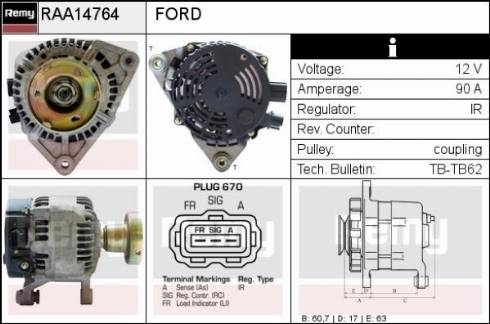 Remy RAA14764 - Генератор autospares.lv