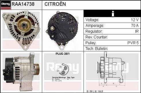 Remy RAA14738 - Генератор autospares.lv