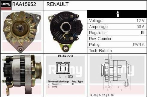 Remy RAA15952 - Генератор autospares.lv