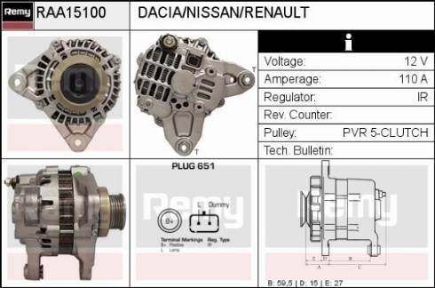 Remy RAA15100 - Генератор autospares.lv