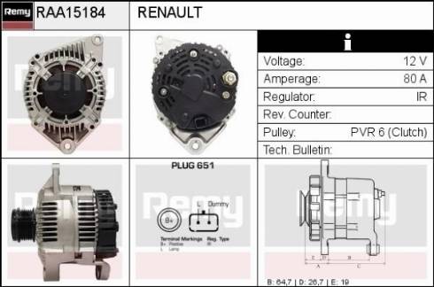 Remy RAA15184 - Генератор autospares.lv