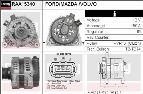 Remy RAA15340 - Генератор autospares.lv