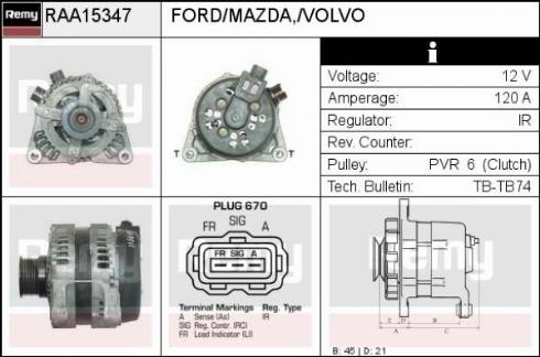 Remy RAA15347 - Генератор autospares.lv