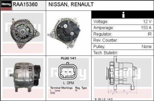 Remy RAA15360 - Генератор autospares.lv