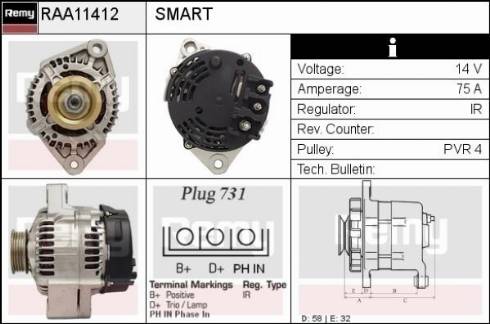 Remy RAA11412 - Генератор autospares.lv