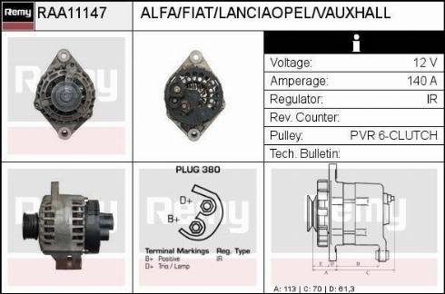 Remy RAA11147 - Генератор autospares.lv