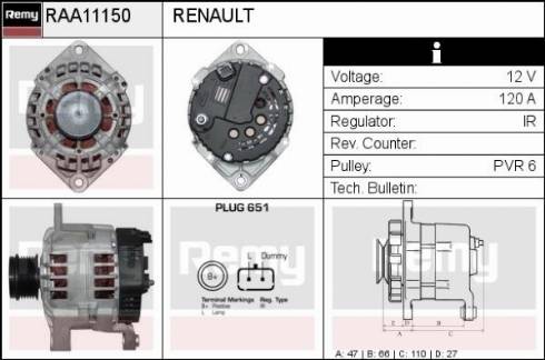 Remy RAA11150 - Генератор autospares.lv