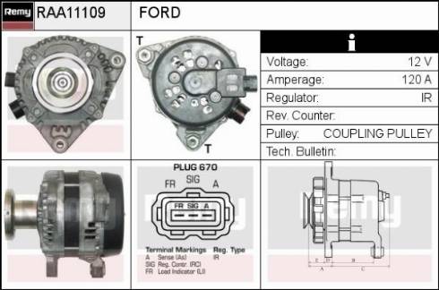 Remy RAA11109 - Генератор autospares.lv