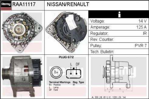 Remy RAA11117 - Генератор autospares.lv