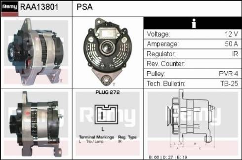 Remy RAA13801 - Генератор autospares.lv