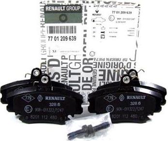 RENAULT 7701209639 - Тормозные колодки, дисковые, комплект autospares.lv