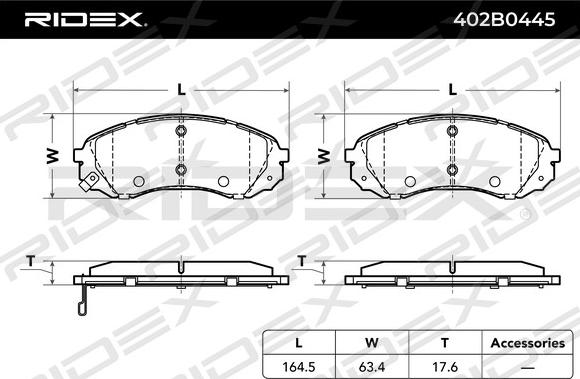 RIDEX 402B0445 - Тормозные колодки, дисковые, комплект autospares.lv