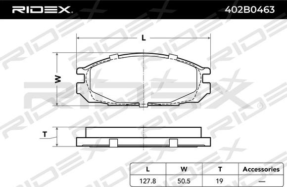 RIDEX 402B0463 - Тормозные колодки, дисковые, комплект autospares.lv