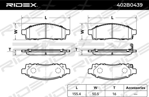 RIDEX 402B0439 - Тормозные колодки, дисковые, комплект autospares.lv