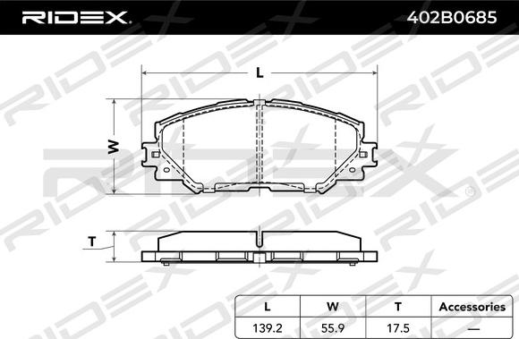 RIDEX 402B0685 - Тормозные колодки, дисковые, комплект autospares.lv