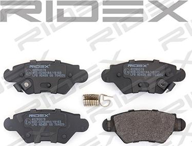 RIDEX 402B0078 - Тормозные колодки, дисковые, комплект autospares.lv