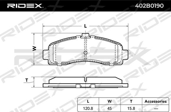 RIDEX 402B0190 - Тормозные колодки, дисковые, комплект autospares.lv