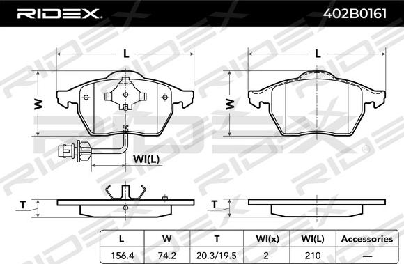 RIDEX 402B0161 - Тормозные колодки, дисковые, комплект autospares.lv