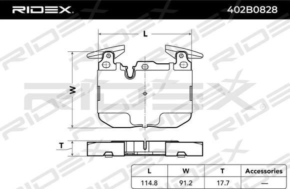 RIDEX 402B0828 - Тормозные колодки, дисковые, комплект autospares.lv